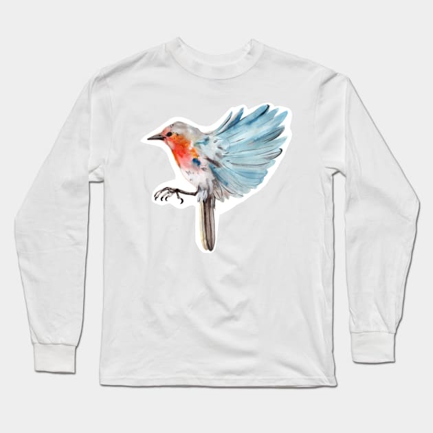 Robin flying. Robin Long Sleeve T-Shirt by LauraBustos